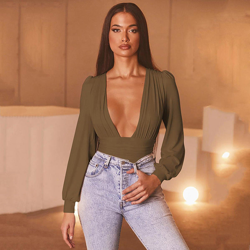Damer Elegant Långärmad Bodysuit med V-ringning Mirla-Eva Jonsson