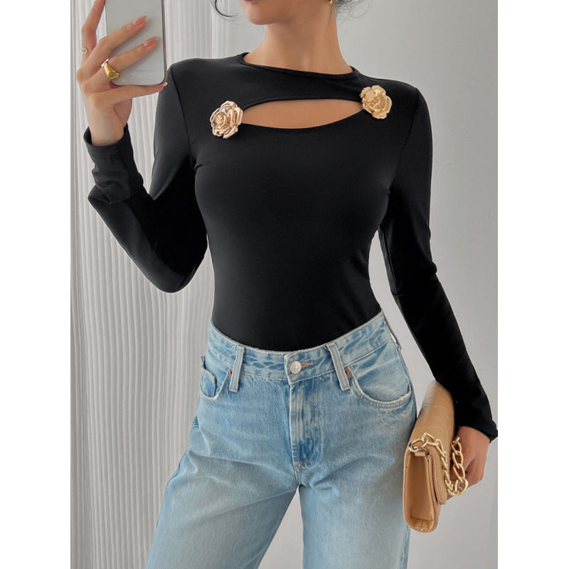 Damer Elegant Långärmad Bodysuit med dekorativa Blommöster Mirla-Eva Jonsson