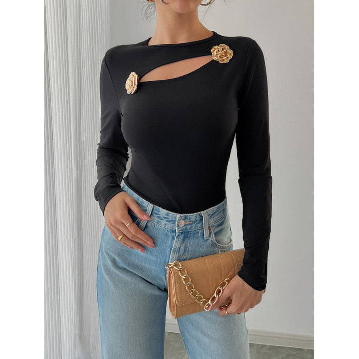 Damer Elegant Långärmad Bodysuit med dekorativa Blommöster Mirla-Eva Jonsson