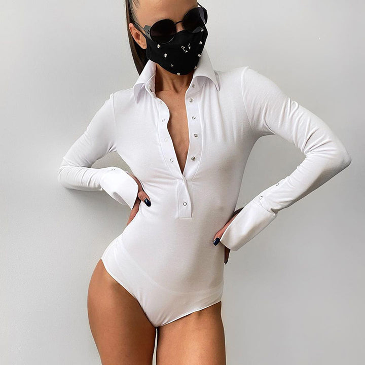 Damer Elegant Långärmad Bodysuit med klassiska knappdetaljer Eva Jonsson-Eva Jonsson