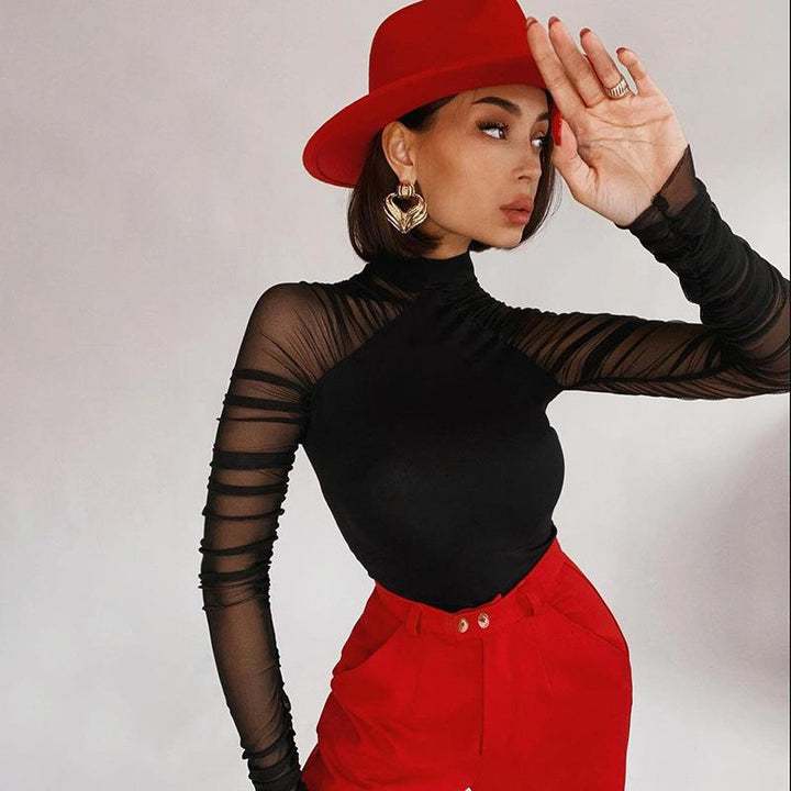 Damer Elegant Långärmad Bodysuit med transparent Rynkning Mirla-Eva Jonsson