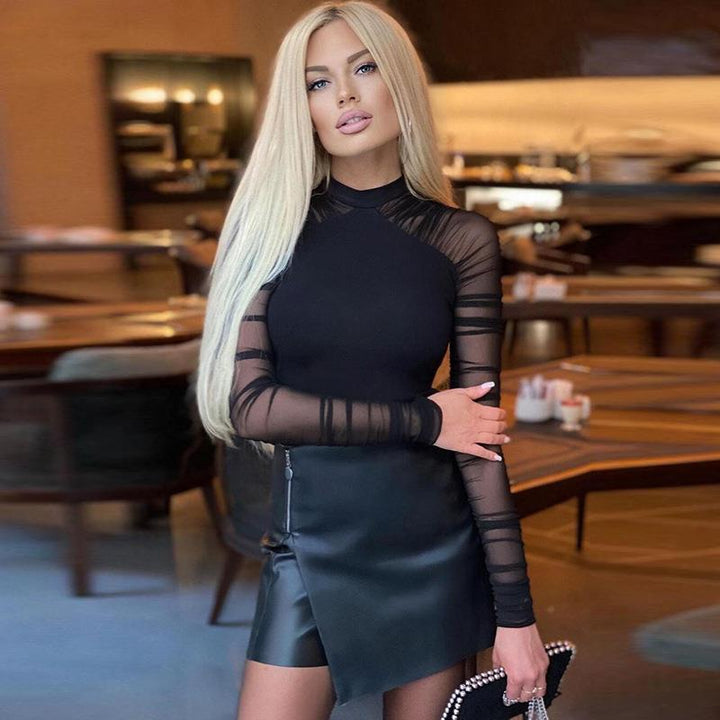 Damer Elegant Långärmad Bodysuit med transparent Rynkning Mirla-Eva Jonsson