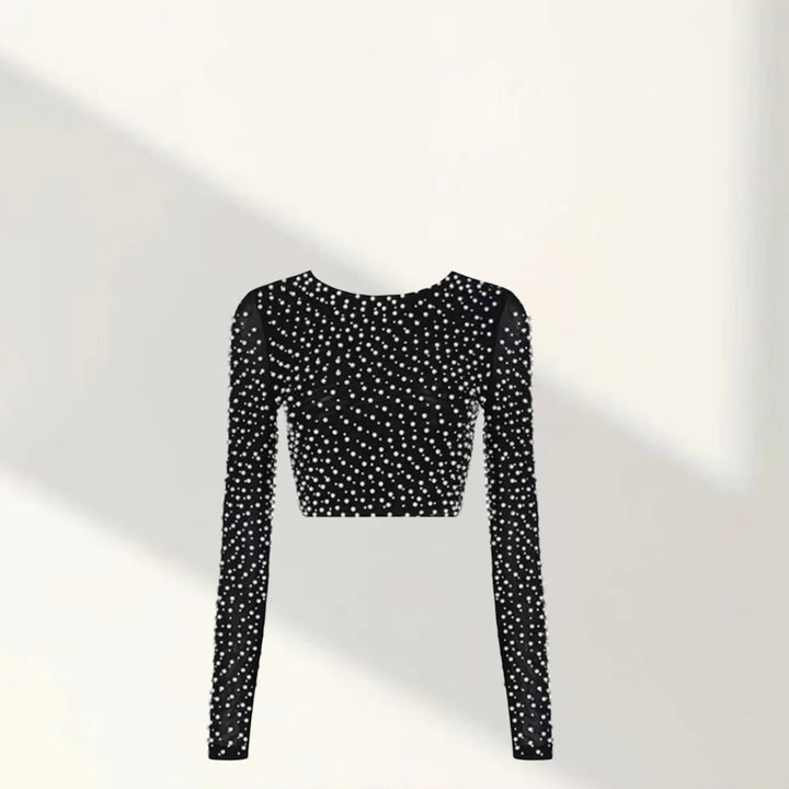 Damer Elegant Långärmad Crop-Top med Pärlbesättning Mirla-Eva Jonsson
