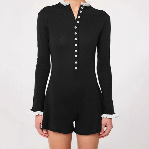 Damer Elegant Långärmad Jumpsuit med Knappslå och Rufsdetaljer Mirla-Eva Jonsson