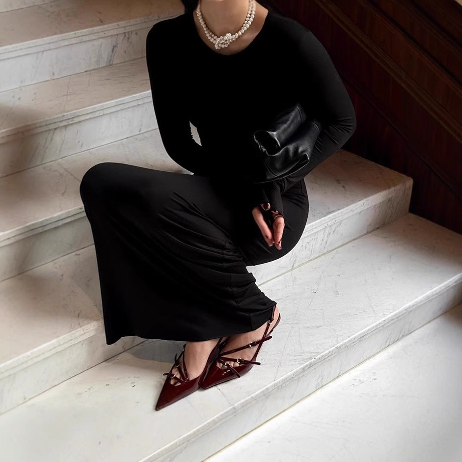 Damer Elegant Långärmad Maxi Klänning i högkvalitativt Jersey-material Eva Jonsson-Eva Jonsson