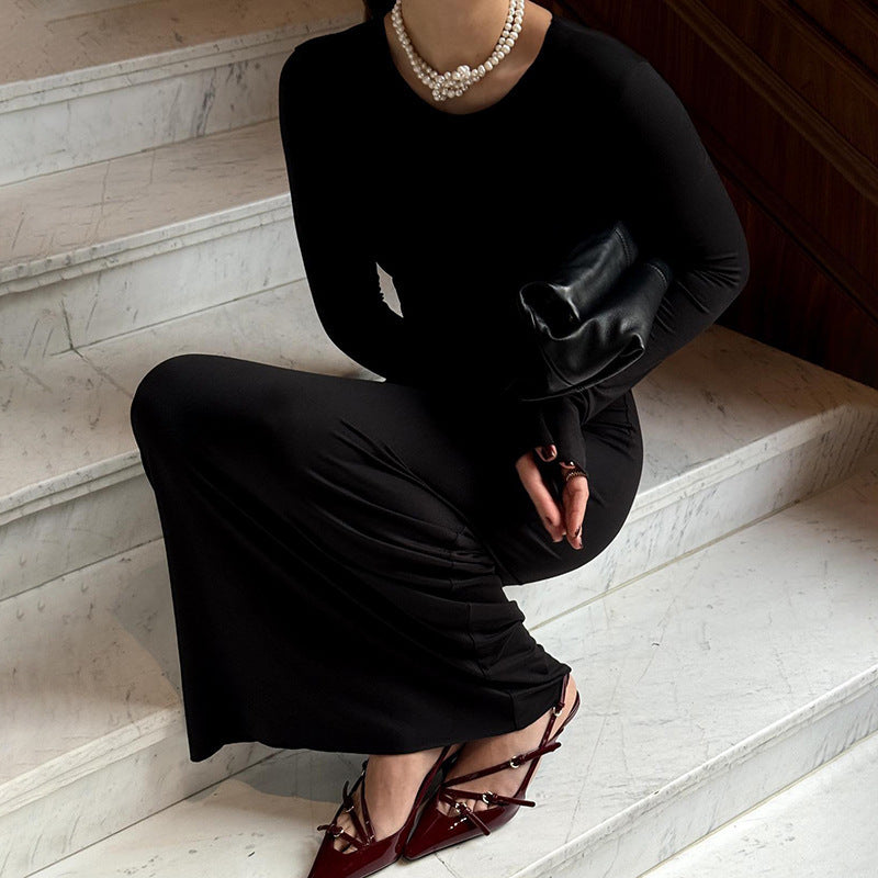 Damer Elegant Långärmad Maxi Klänning i högkvalitativt Jersey-material Eva Jonsson-Eva Jonsson