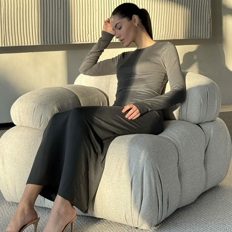Damer Elegant Långärmad Maxi Klänning i högkvalitativt Jersey-material Eva Jonsson-Eva Jonsson