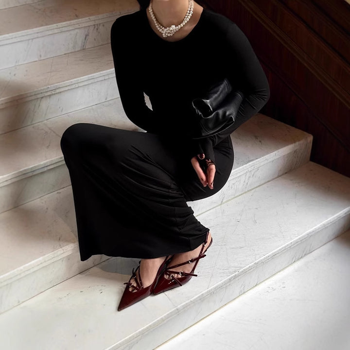 Damer Elegant Långärmad Maxi Klänning i högkvalitativt Jersey-material Mirla-Eva Jonsson