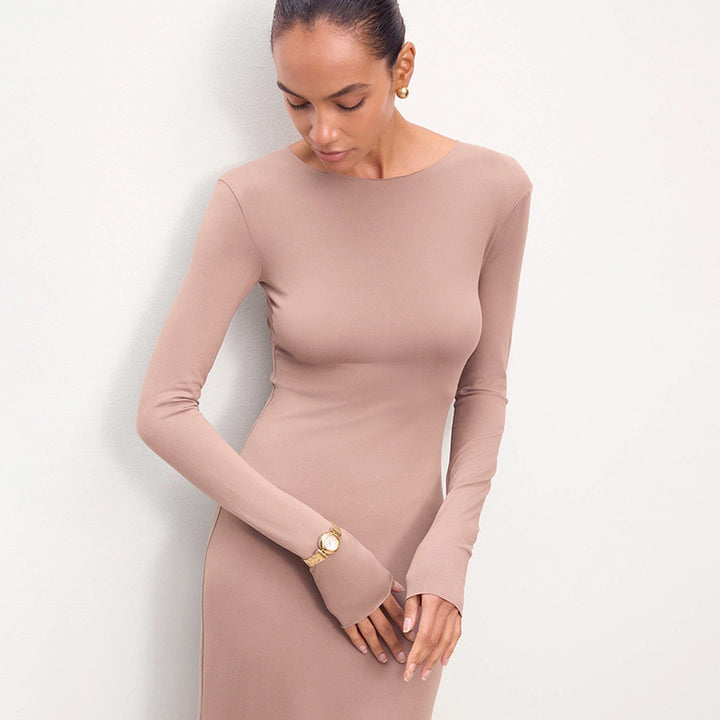 Damer Elegant Långärmad Maxi Klänning i högkvalitativt Jersey-material Mirla-Eva Jonsson