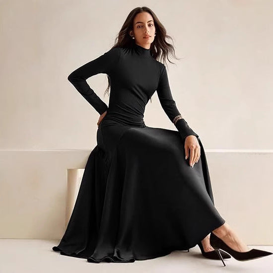 Damer Elegant Långärmad Maxikjol med hög krage och flödande kjol Mirla-Eva Jonsson
