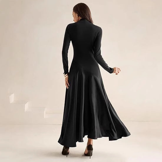 Damer Elegant Långärmad Maxikjol med hög krage och flödande kjol Mirla-Eva Jonsson
