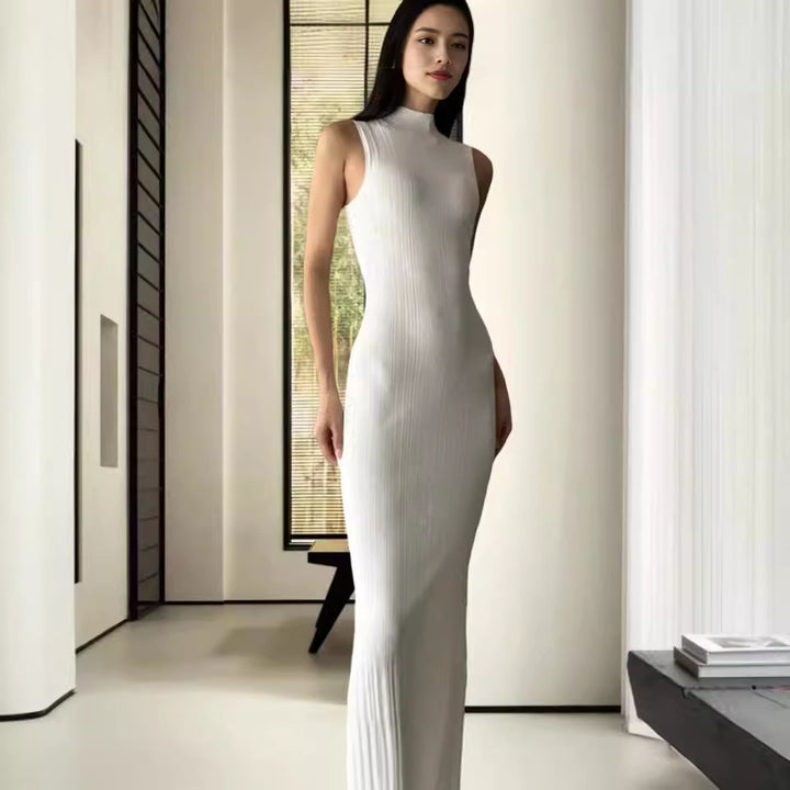 Damer Elegant Långärmad Maxiklänning i Ribbstrick-Stil Eva Jonsson-Eva Jonsson