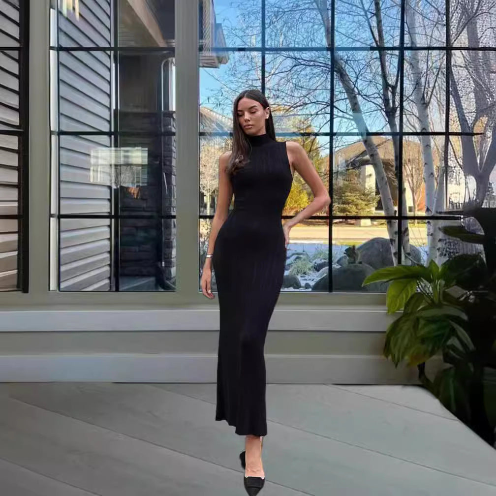 Damer Elegant Långärmad Maxiklänning i Ribbstrick-Stil Eva Jonsson-Eva Jonsson