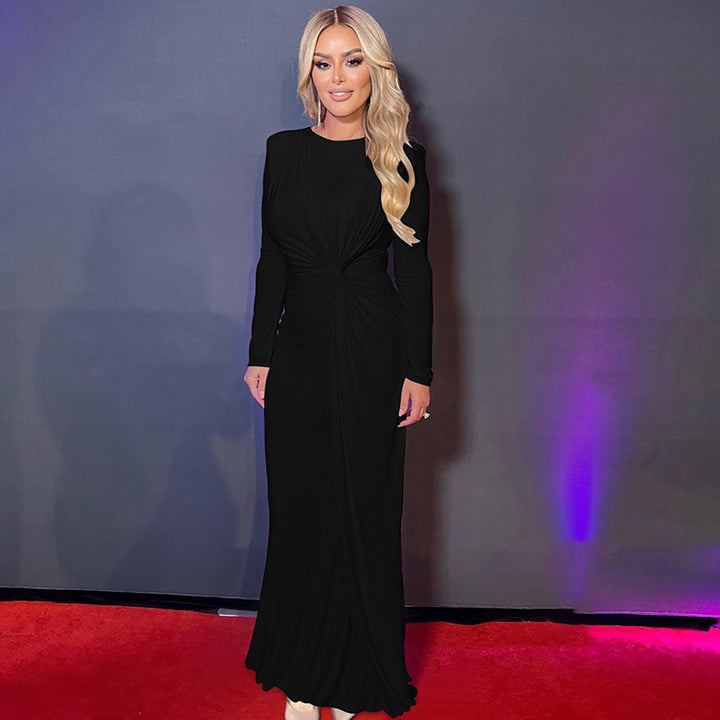 Damer Elegant Långärmad Maxiklänning med Rynkor Eva Jonsson-Eva Jonsson