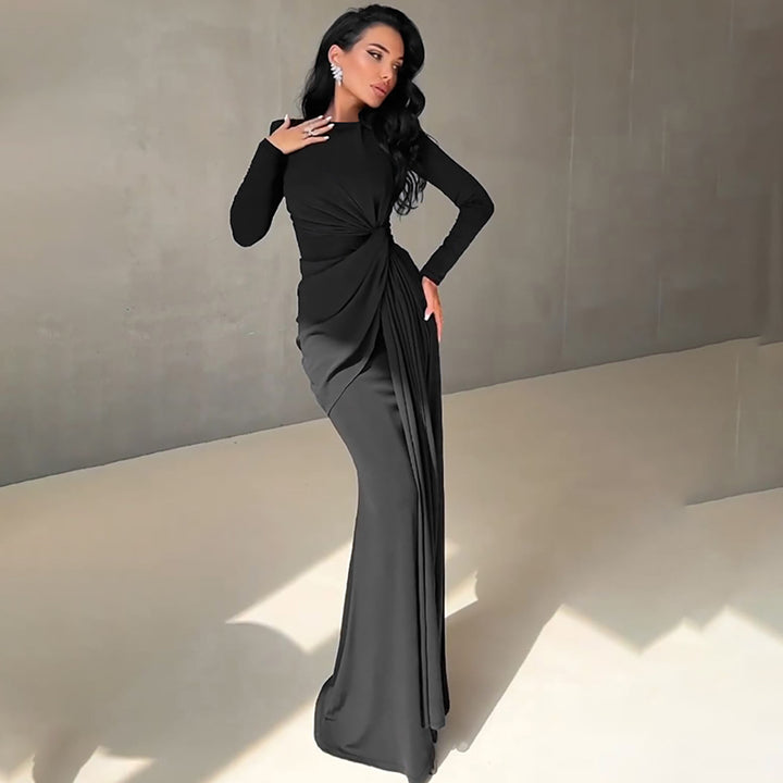 Damer Elegant Långärmad Maxiklänning med Rynkor Eva Jonsson-Eva Jonsson