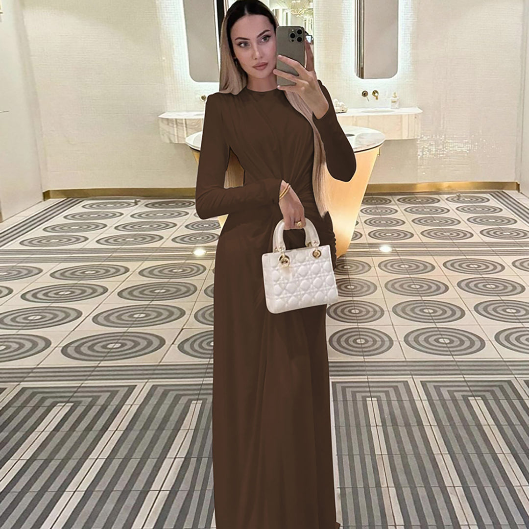 Damer Elegant Långärmad Maxiklänning med Rynkor Eva Jonsson-Eva Jonsson