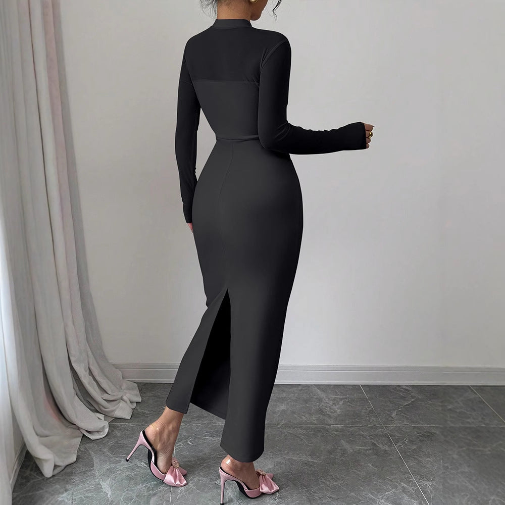 Damer Elegant Långärmad Midi Klänning med raffinerad drapering och figurnära silhuett Mirla-Eva Jonsson
