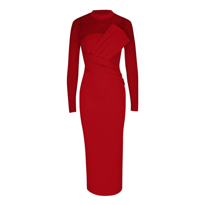 Damer Elegant Långärmad Midi Klänning med raffinerad drapering och figurnära silhuett Mirla-Eva Jonsson