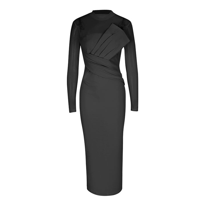 Damer Elegant Långärmad Midi Klänning med raffinerad drapering och figurnära silhuett Mirla-Eva Jonsson