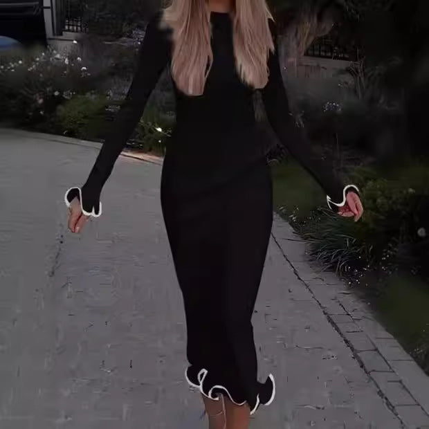 Damer Elegant Långärmad Midiklänning med lekfull fåll Mirla-Eva Jonsson