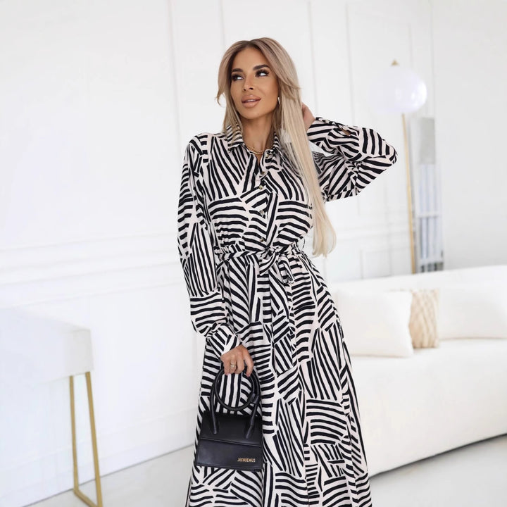 Damer Elegant Långärmad Skjortklänning med Midjebälte Mirla-Eva Jonsson