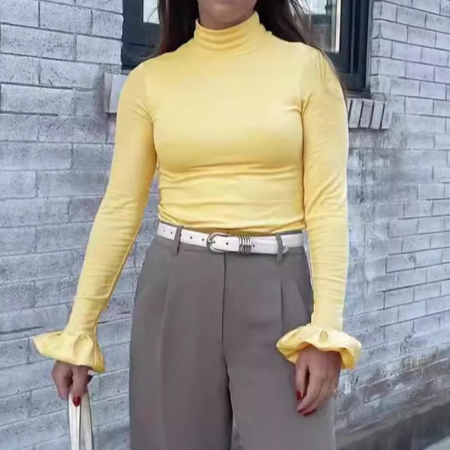 Damer Elegant Långärmad Top med hög krage och volangdetaljer Eva Jonsson-Eva Jonsson