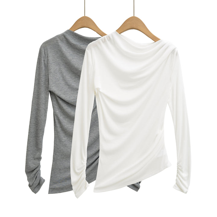 Damer Elegant Långärmad Topp med moderiktig Draperi och asymmetrisk Skärning Mirla-Eva Jonsson