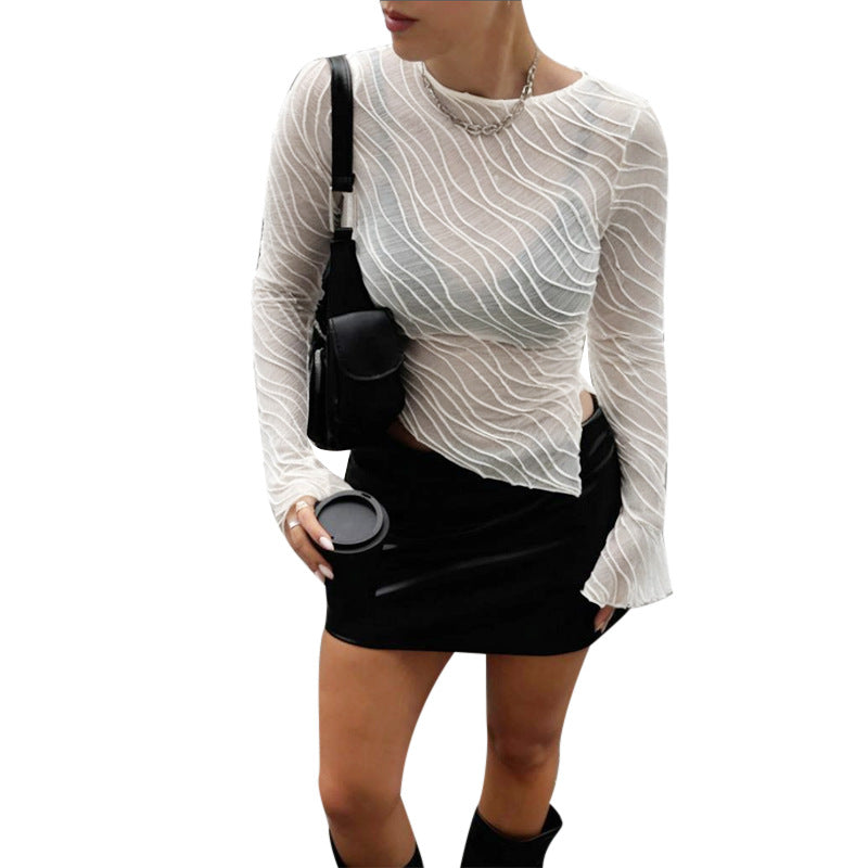 Damer Elegant Långärmad Transparenttopp med strukturerad Design Mirla-Eva Jonsson