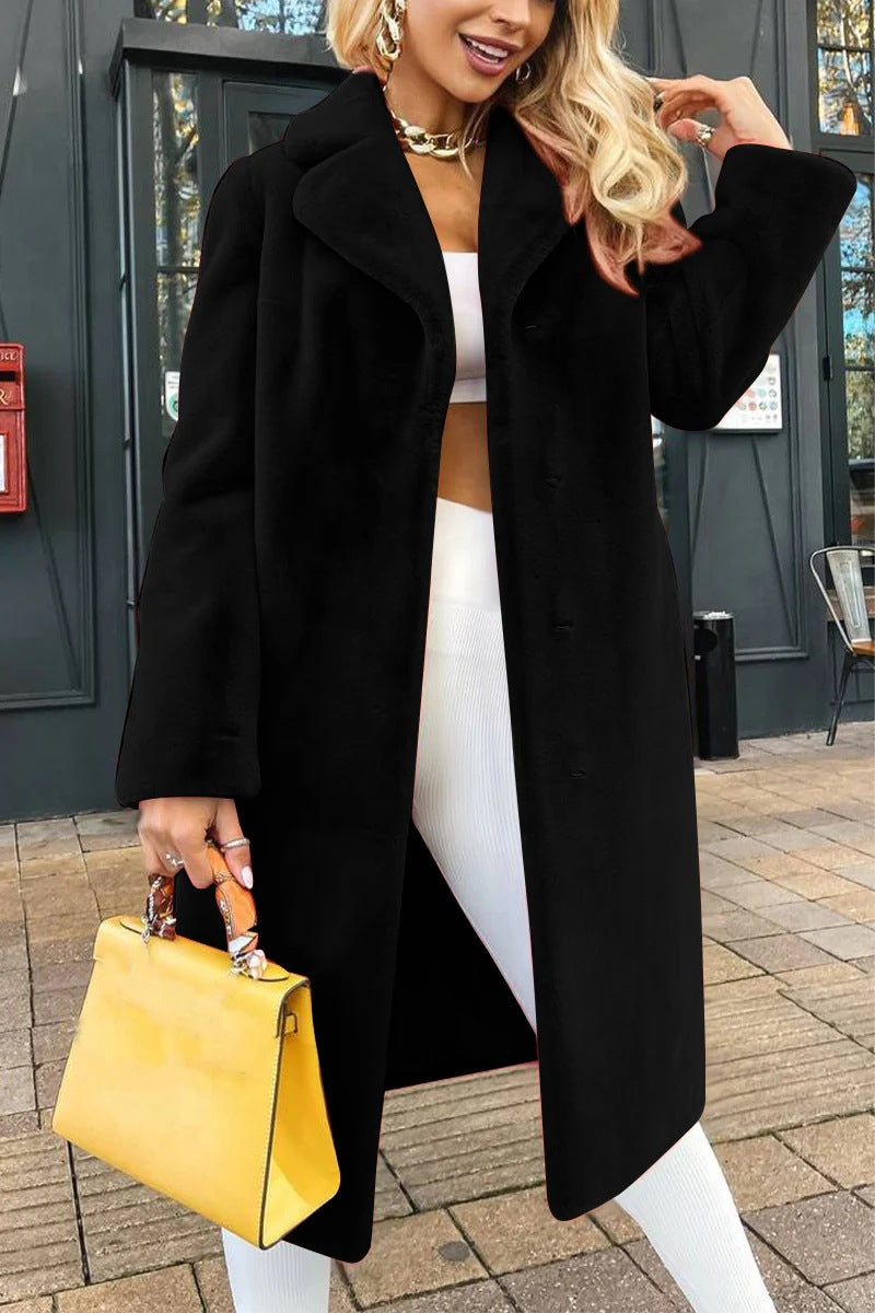 Damer Elegant Långrock i mjukt fleece med slag och sidofickor Mirla-Eva Jonsson