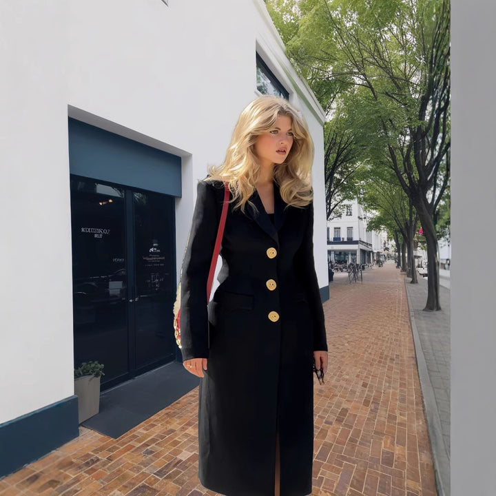 Damer Elegant Långrock med gyllene knappar och klassisk skärning Eva Jonsson-Eva Jonsson