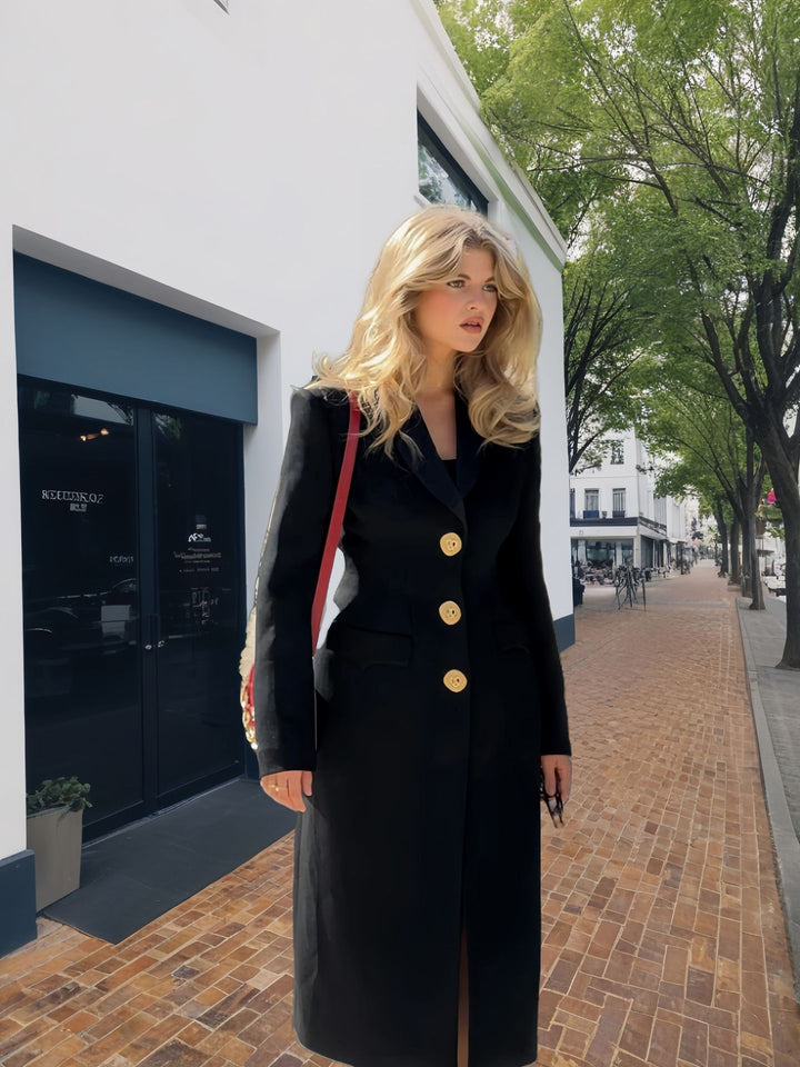 Damer Elegant Långrock med gyllene knappar och klassisk skärning Eva Jonsson-Eva Jonsson