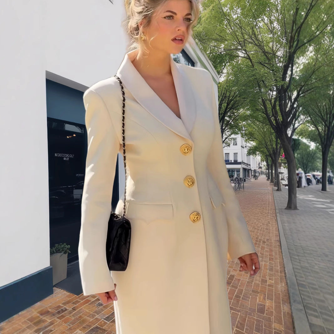 Damer Elegant Långrock med gyllene knappar och klassisk skärning Eva Jonsson-Eva Jonsson