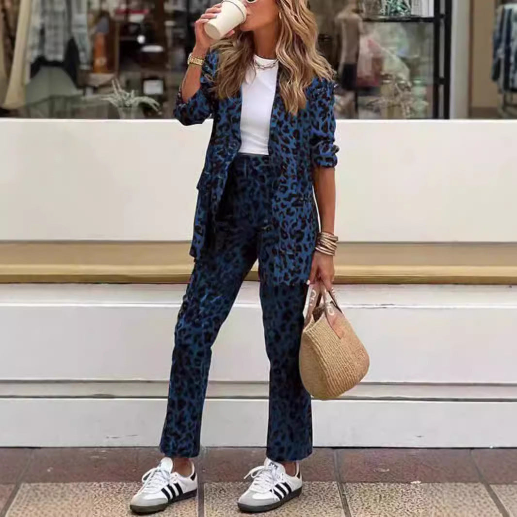 Damer Elegant Leopardmönster Kostymset Mirla-Eva Jonsson