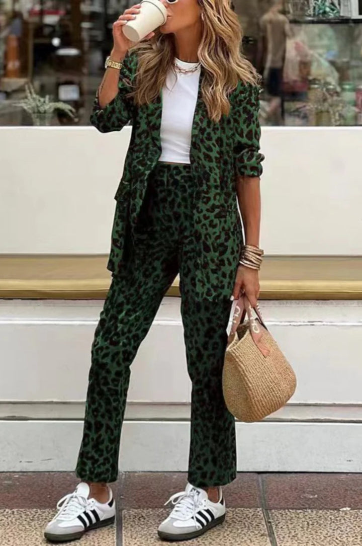 Damer Elegant Leopardmönster Kostymset Mirla-Eva Jonsson