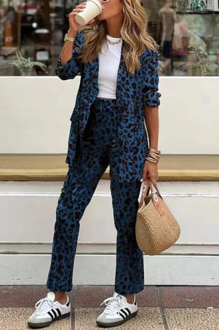 Damer Elegant Leopardmönster Kostymset Mirla-Eva Jonsson