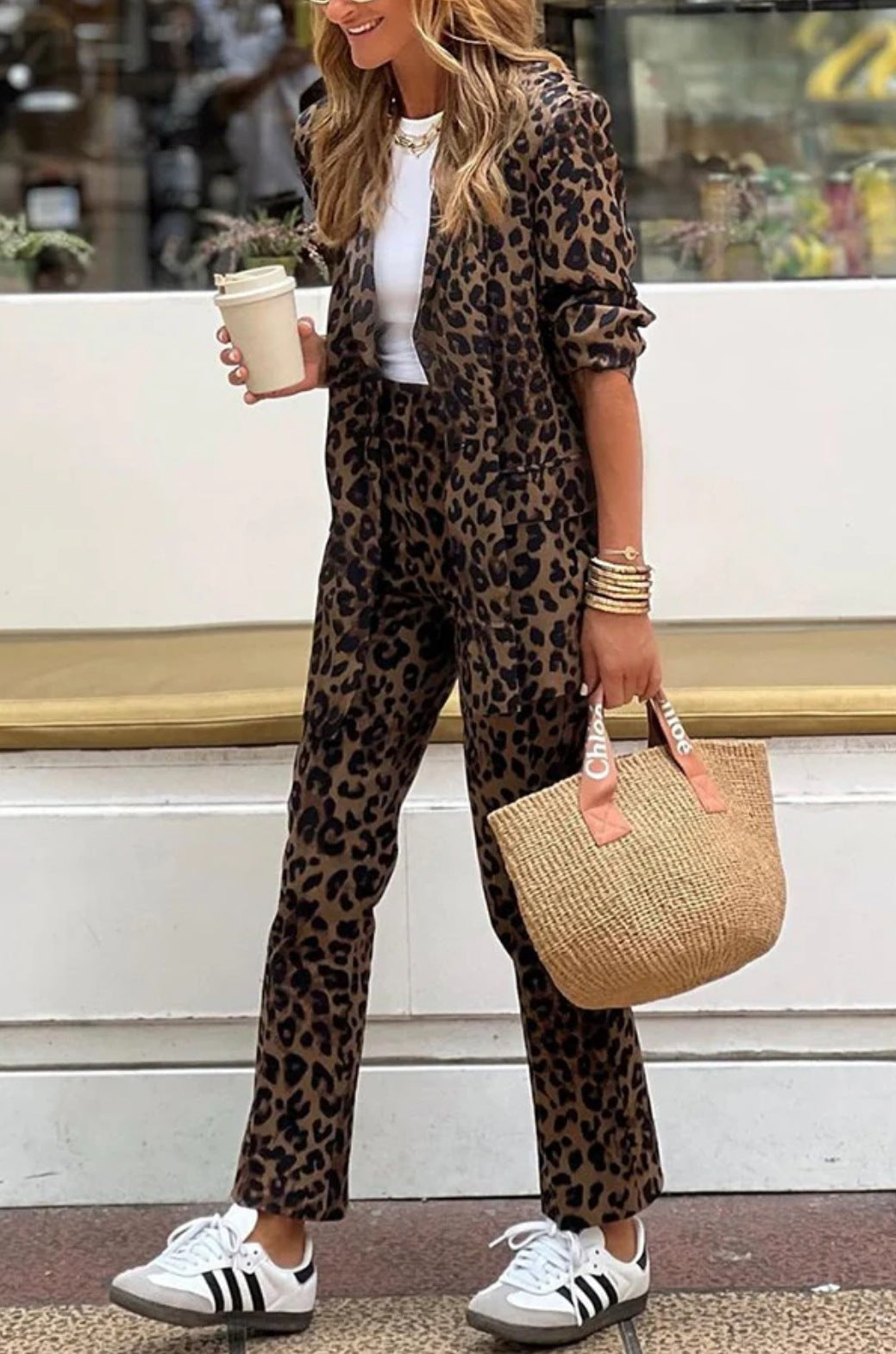 Damer Elegant Leopardmönster Kostymset Mirla-Eva Jonsson