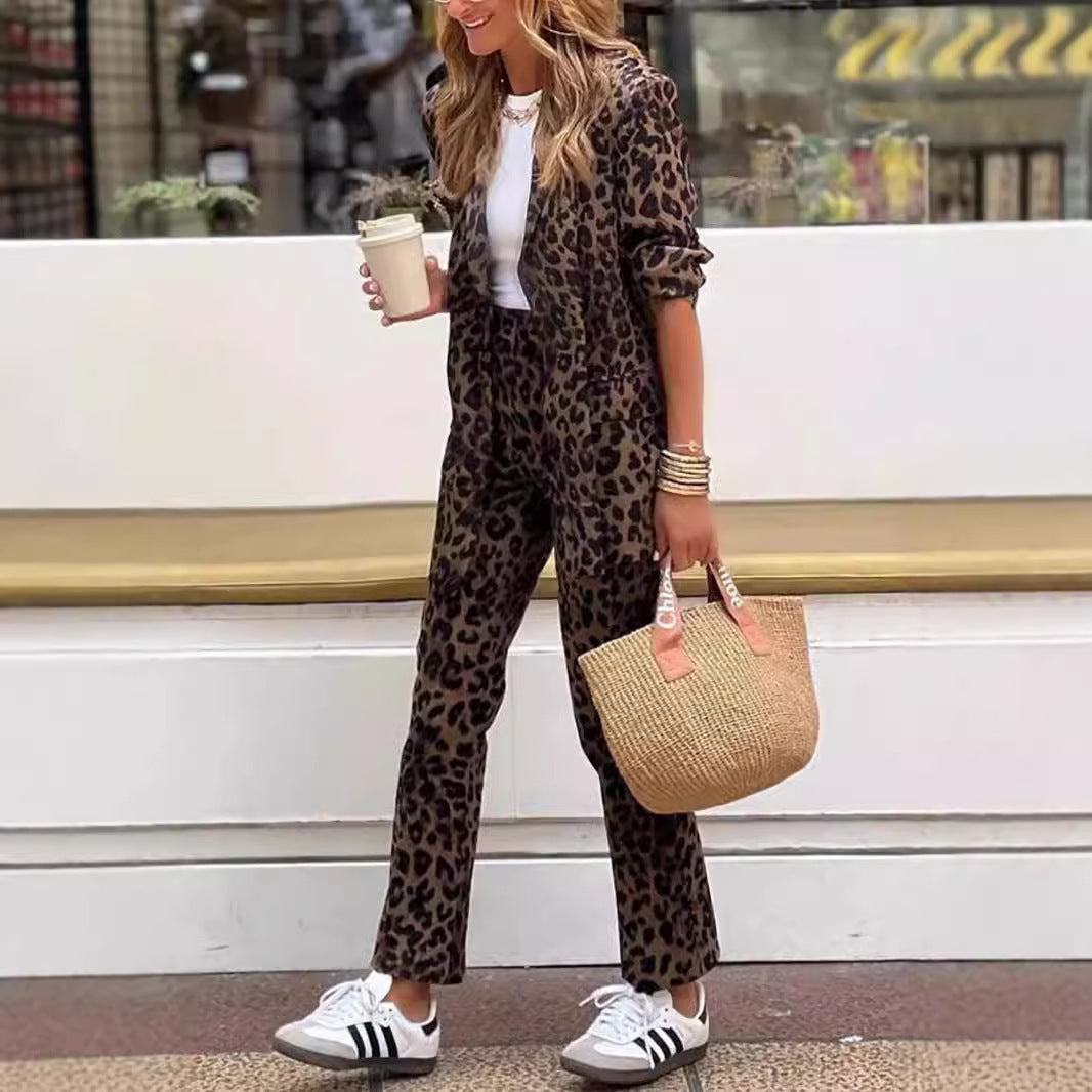 Damer Elegant Leopardmönster Kostymset Mirla-Eva Jonsson
