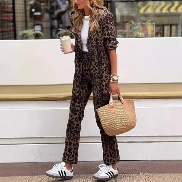 Damer Elegant Leopardmönster Kostymset Mirla-Eva Jonsson