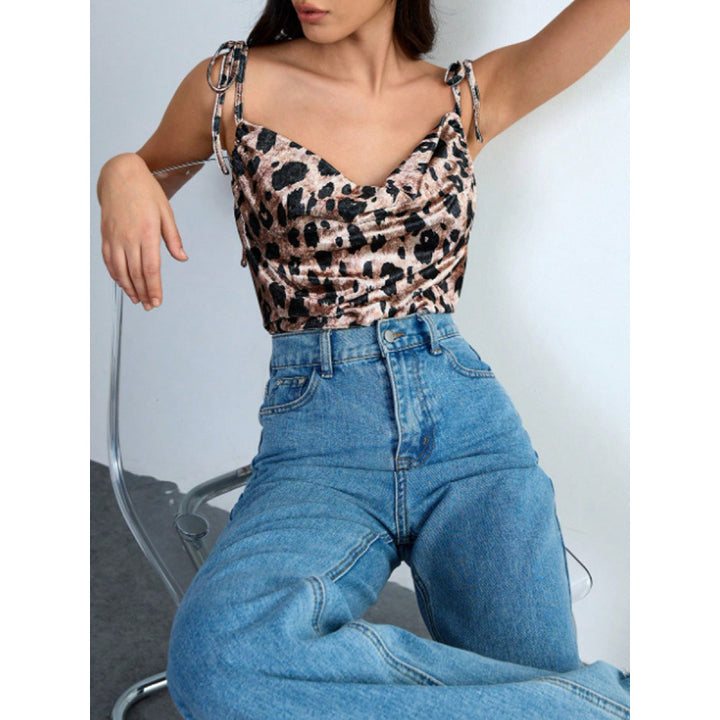 Damer Elegant Leopardmönster Spaghetti-top med rynkdetalj Mirla-Eva Jonsson