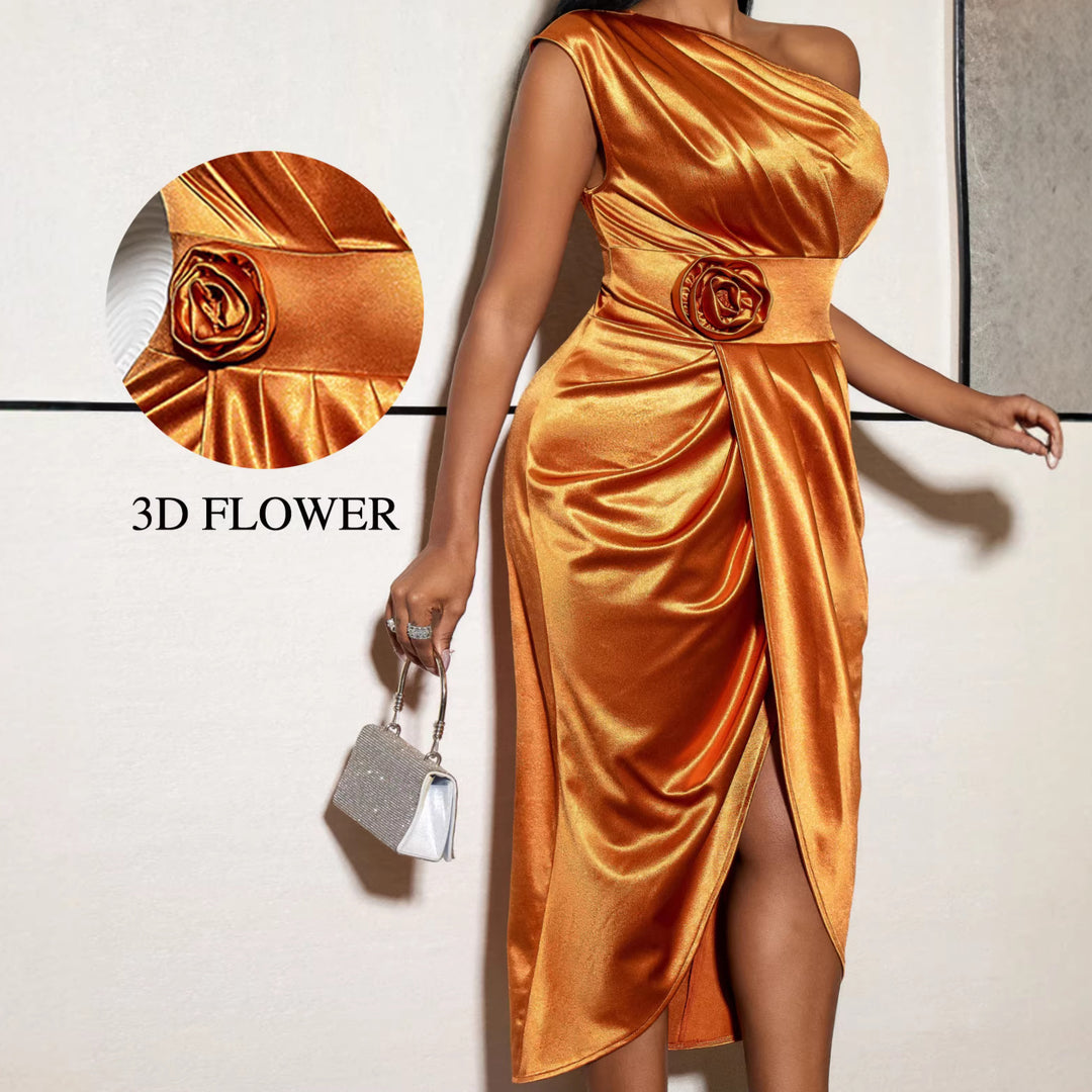 Damer Elegant Lindraps klänning med 3D-blomapplikation Mirla-Eva Jonsson