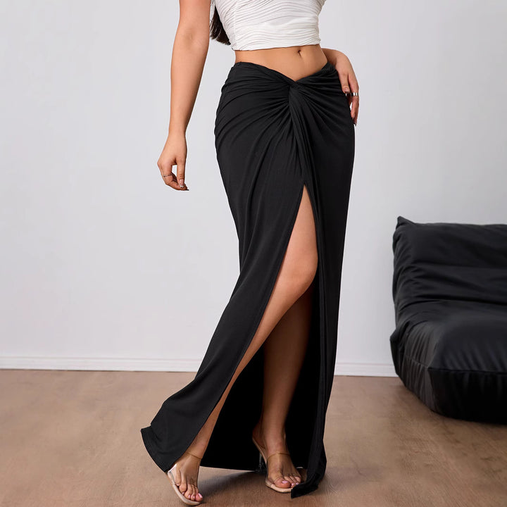 Damer Elegant Maxi Kjol med sofistikerad drapering och hög slits Mirla-Eva Jonsson