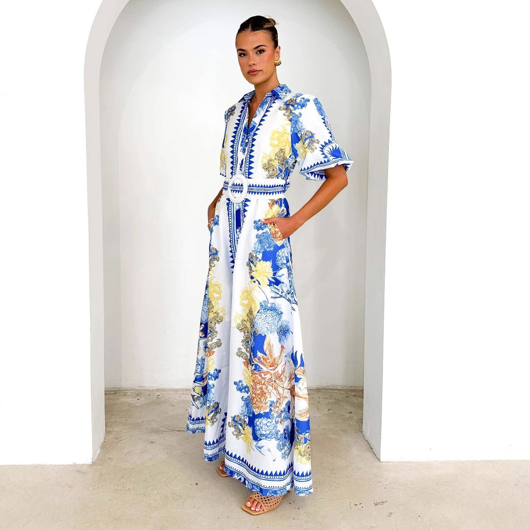 Damer Elegant Maxi Klänning med Blommönster och Slitsöm-Eva Jonsson