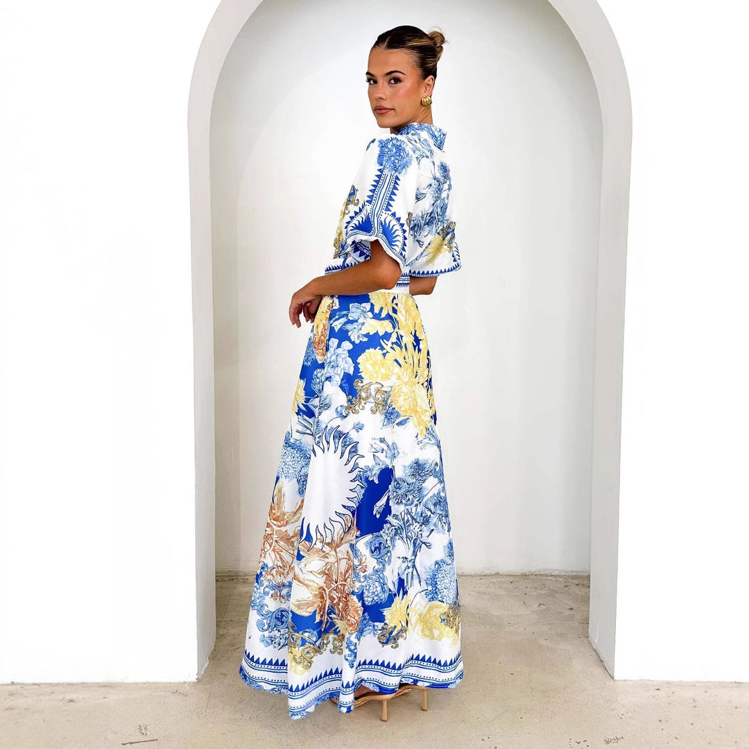 Damer Elegant Maxi Klänning med Blommönster och Slitsöm-Eva Jonsson