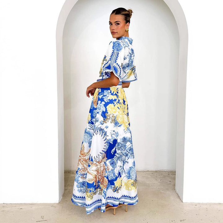 Damer Elegant Maxi Klänning med Blommönster och Slitsöm-Eva Jonsson