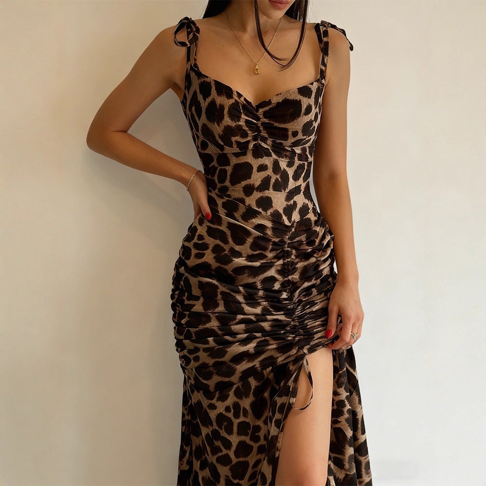 Damer Elegant Maxi Klänning med Leopardtryck och Sidslits Mirla-Eva Jonsson