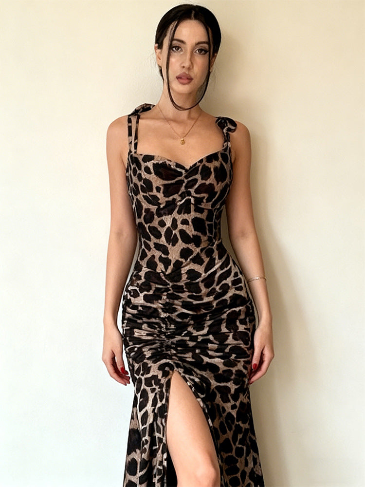 Damer Elegant Maxi Klänning med Leopardtryck och Sidslits Mirla-Eva Jonsson