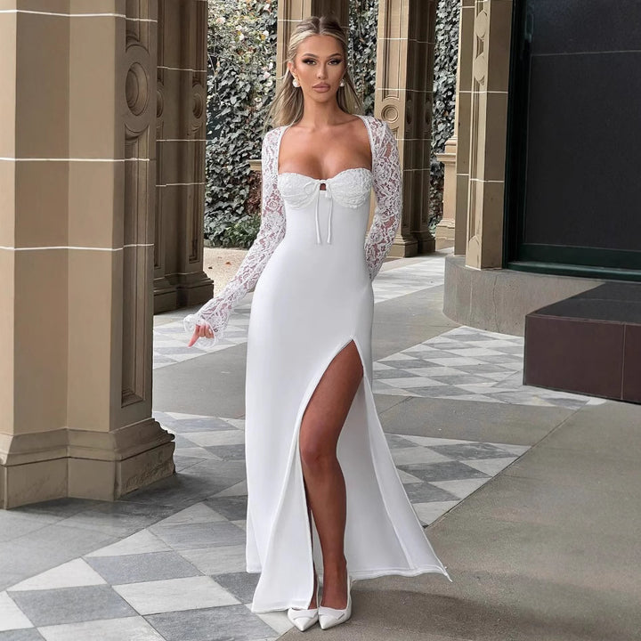 Damer Elegant Maxi Klänning med Sofistikerad Skärning och Glittrande Tyg-Eva Jonsson