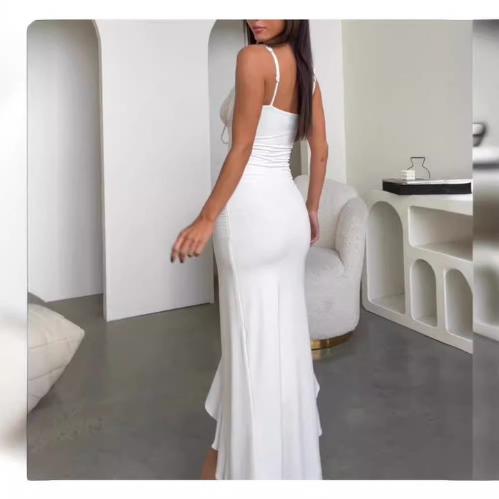 Damer Elegant Maxi Klänning med Spets Corsage och Asymmetrisk Söm Mirla-Eva Jonsson