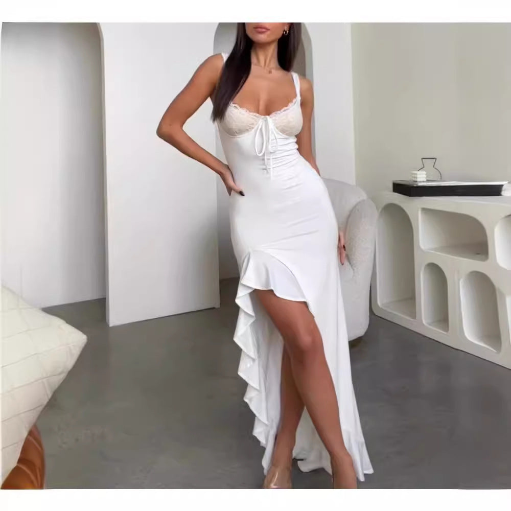 Damer Elegant Maxi Klänning med Spets Corsage och Asymmetrisk Söm Mirla-Eva Jonsson