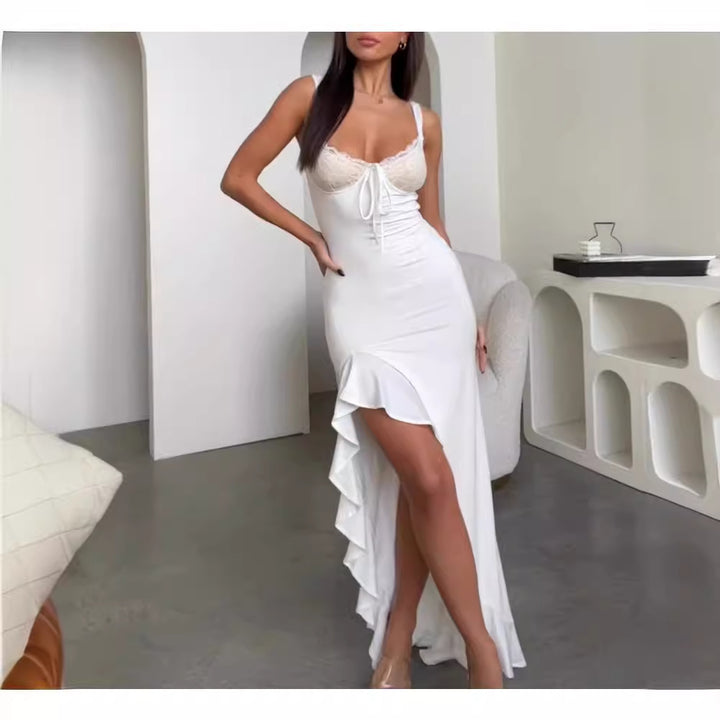 Damer Elegant Maxi Klänning med Spets Corsage och Asymmetrisk Söm Mirla-Eva Jonsson
